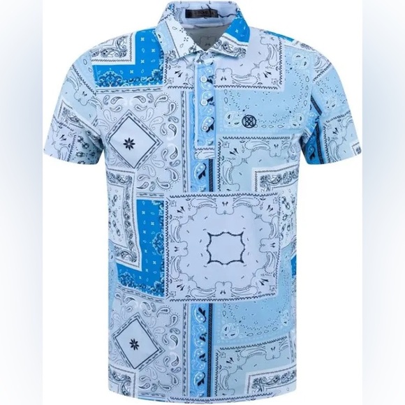 G/Fore Men's Bandana Tech Pique Slim Fit Polo: Sky New With Tags - Picture 3 of 7